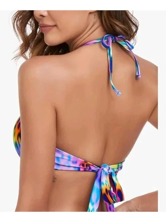 Relleciga Leopard Halter Bikini Top Womens XXL Purple Multicolor Padded Sexy NWT - Picture 4 of 6